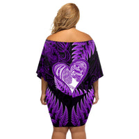 New Zealand Valentine Day Off Shoulder Short Dress Aotearoa Warrior Love Story Silver Fern Koru Purple Style LT03 - Polynesian Pride