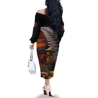 Slouch Hat and Biscuits ANZAC Family Matching Off Shoulder Long Sleeve Dress and Hawaiian Shirt with Soldier Silver Fern LT03 - Polynesian Pride