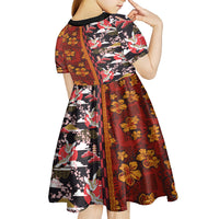 Japanese Culture Hawaii Style Kid Short Sleeve Dress Hawaiian Tribal and Japanese Pattern Together Culture LT03 - Polynesian Pride