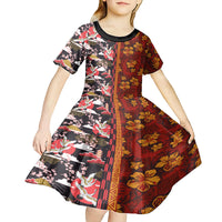 Japanese Culture Hawaii Style Kid Short Sleeve Dress Hawaiian Tribal and Japanese Pattern Together Culture LT03 - Polynesian Pride