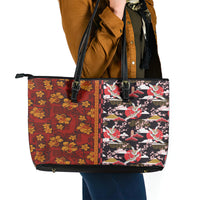 Japanese Culture Hawaii Style Leather Tote Bag Hawaiian Tribal and Japanese Pattern Together Culture LT03 - Polynesian Pride