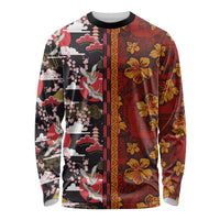 Japanese Culture Hawaii Style Long Sleeve Shirt Hawaiian Tribal and Japanese Pattern Together Culture LT03 Unisex Red - Polynesian Pride