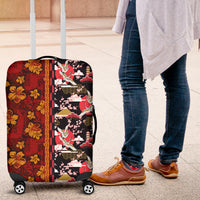 Japanese Culture Hawaii Style Luggage Cover Hawaiian Tribal and Japanese Pattern Together Culture LT03 Red - Polynesian Pride