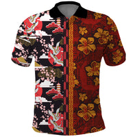 Japanese Culture Hawaii Style Polo Shirt Hawaiian Tribal and Japanese Pattern Together Culture LT03 Red - Polynesian Pride