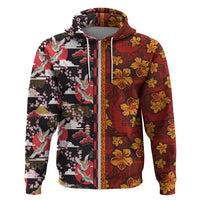 Japanese Culture Hawaii Style Zip Hoodie Hawaiian Tribal and Japanese Pattern Together Culture LT03 Zip Hoodie Red - Polynesian Pride