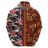 Japanese Culture Hawaii Style Zip Hoodie Hawaiian Tribal and Japanese Pattern Together Culture LT03 - Polynesian Pride