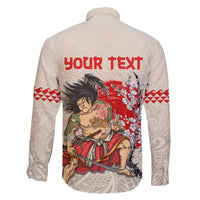 Personalised Pan-Pacific Festival Family Matching Long Sleeve Bodycon Dress and Hawaiian Shirt Japanese Samurai with Hawaiian Pattern