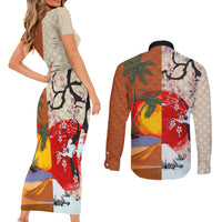 Pan-Pacific Festival Couples Matching Short Sleeve Bodycon Dress and Long Sleeve Button Shirt Mauna Kea and Fuji Mountains