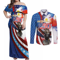 Philippines and United States Semiquincentennial Couples Matching Off Shoulder Maxi Dress and Long Sleeve Button Shirt Eagle and National Flag Style LT03 Multicolor - Polynesian Pride