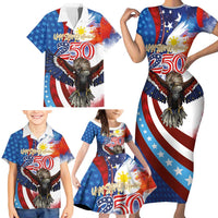 Philippines and United States Semiquincentennial Family Matching Short Sleeve Bodycon Dress and Hawaiian Shirt Eagle and National Flag Style LT03 - Polynesian Pride