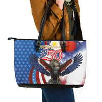 Philippines and United States Semiquincentennial Leather Tote Bag Eagle and National Flag Style