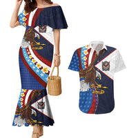 American Samoa and United States Semiquincentennial Couples Matching Mermaid Dress and Hawaiian Shirt Bald Eagle with National Flag Style LT03 Multicolor - Polynesian Pride