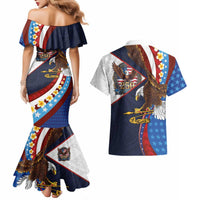 American Samoa and United States Semiquincentennial Couples Matching Mermaid Dress and Hawaiian Shirt Bald Eagle with National Flag Style LT03 - Polynesian Pride