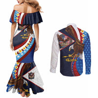 American Samoa and United States Semiquincentennial Couples Matching Mermaid Dress and Long Sleeve Button Shirt Bald Eagle with National Flag Style LT03 - Polynesian Pride