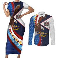 American Samoa and United States Semiquincentennial Couples Matching Short Sleeve Bodycon Dress and Long Sleeve Button Shirt Bald Eagle with National Flag Style LT03 Multicolor - Polynesian Pride