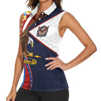American Samoa and United States Semiquincentennial Women Sleeveless Polo Shirt Bald Eagle with National Flag Style LT03 - Polynesian Pride