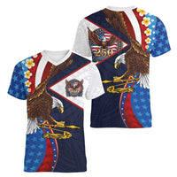 American Samoa and United States Semiquincentennial Women V-Neck T-Shirt Bald Eagle with National Flag Style LT03 - Polynesian Pride