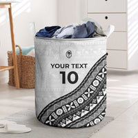 Custom Fijian Rugby Laundry Basket Tapa Pattern and Palm Tree Tribal LT03 White - Polynesian Pride