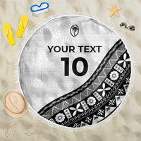 Custom Fijian Rugby Beach Blanket Tapa Pattern and Palm Tree Tribal LT03 One Size 150cm White - Polynesian Pride