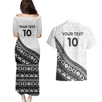 Custom Fijian Rugby Couples Matching Puletasi and Hawaiian Shirt Tapa Pattern and Palm Tree Tribal