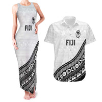 Custom Fijian Rugby Couples Matching Tank Maxi Dress and Hawaiian Shirt Tapa Pattern and Palm Tree Tribal LT03 White - Polynesian Pride