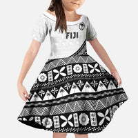Custom Fijian Rugby Family Matching Summer Maxi Dress and Hawaiian Shirt Tapa Pattern and Palm Tree Tribal LT03 Daughter's Dress White - Polynesian Pride