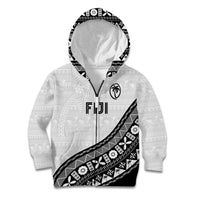 Custom Fijian Rugby Kid Hoodie Tapa Pattern and Palm Tree Tribal