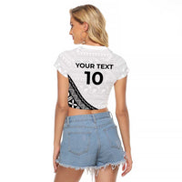 Custom Fijian Rugby Raglan Cropped T Shirt Tapa Pattern and Palm Tree Tribal