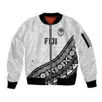 Custom Fijian Rugby Sleeve Zip Bomber Jacket Tapa Pattern and Palm Tree Tribal