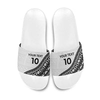 Custom Fijian Rugby Slide Sandals Tapa Pattern and Palm Tree Tribal