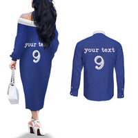 Custom Fijian Football Couples Matching Off The Shoulder Long Sleeve Dress and Long Sleeve Button Shirt Tapa Pattern and Shark Tribal LT03 - Polynesian Pride