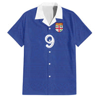 Custom Fijian Football Family Matching Short Sleeve Bodycon Dress and Hawaiian Shirt Tapa Pattern and Shark Tribal LT03 Dad's Shirt - Short Sleeve Blue - Polynesian Pride