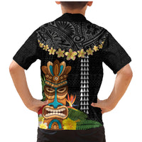 Hawaii Plumeria Lei Family Matching Mermaid Dress and Hawaiian Shirt Tiki and Kakau Pattern Black Color LT03 - Polynesian Pride