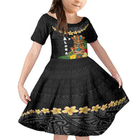 Hawaii Plumeria Lei Family Matching Mermaid Dress and Hawaiian Shirt Tiki and Kakau Pattern Black Color LT03 Daughter's Dress Black - Polynesian Pride
