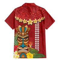 Hawaii Plumeria Lei Family Matching Mermaid Dress and Hawaiian Shirt Tiki and Kakau Pattern Red Color LT03 - Polynesian Pride