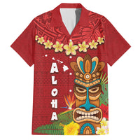 Hawaii Plumeria Lei Family Matching Puletasi and Hawaiian Shirt Tiki and Kakau Pattern Red Color LT03 Dad's Shirt - Short Sleeve Red - Polynesian Pride