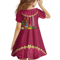 Hawaii Plumeria Lei Family Matching Long Sleeve Bodycon Dress and Hawaiian Shirt Tiki and Kakau Pattern Pink Color LT03 - Polynesian Pride