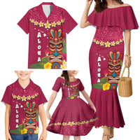 Hawaii Plumeria Lei Family Matching Mermaid Dress and Hawaiian Shirt Tiki and Kakau Pattern Pink Color LT03 - Polynesian Pride