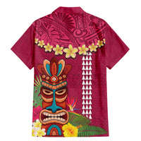 Hawaii Plumeria Lei Family Matching Mermaid Dress and Hawaiian Shirt Tiki and Kakau Pattern Pink Color LT03 - Polynesian Pride