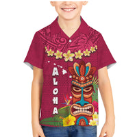 Hawaii Plumeria Lei Family Matching Mermaid Dress and Hawaiian Shirt Tiki and Kakau Pattern Pink Color LT03 Son's Shirt Pink - Polynesian Pride