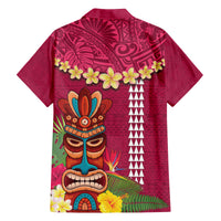 Hawaii Plumeria Lei Family Matching Off The Shoulder Long Sleeve Dress and Hawaiian Shirt Tiki and Kakau Pattern Pink Color LT03 - Polynesian Pride