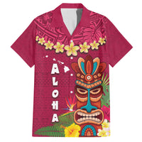 Hawaii Plumeria Lei Family Matching Tank Maxi Dress and Hawaiian Shirt Tiki and Kakau Pattern Pink Color LT03 Dad's Shirt - Short Sleeve Pink - Polynesian Pride