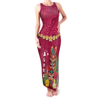 Hawaii Plumeria Lei Family Matching Tank Maxi Dress and Hawaiian Shirt Tiki and Kakau Pattern Pink Color LT03 Mom's Dress Pink - Polynesian Pride