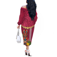 Hawaii Plumeria Lei Off The Shoulder Long Sleeve Dress Tiki and Kakau Pattern Pink Color LT03 - Polynesian Pride