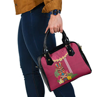 Hawaii Plumeria Lei Shoulder Handbag Tiki and Kakau Pattern Pink Color