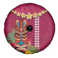 Hawaii Plumeria Lei Spare Tire Cover Tiki and Kakau Pattern Pink Color