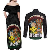Aloha Hawaii Couples Matching Off Shoulder Maxi Dress and Long Sleeve Button Shirt Kanaka Maoli with Polynesian Spiral Plumeria LT03 - Polynesian Pride