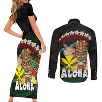 Aloha Hawaii Couples Matching Short Sleeve Bodycon Dress and Long Sleeve Button Shirt Kanaka Maoli with Polynesian Spiral Plumeria LT03 - Polynesian Pride