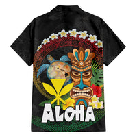 Aloha Hawaii Family Matching Off Shoulder Short Dress and Hawaiian Shirt Kanaka Maoli with Polynesian Spiral Plumeria