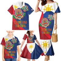 Philippines MassKara Family Matching Mermaid Dress and Hawaiian Shirt Filipino Carnival Mask and Polynesian Pattern LT03 - Polynesian Pride